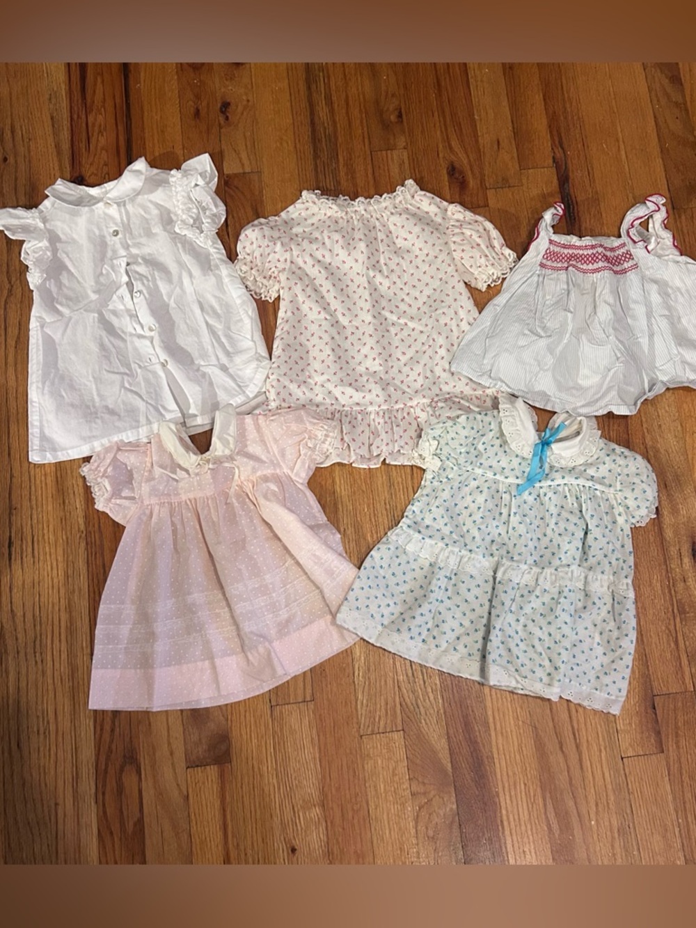 Vintage-Inspired Baby Dress Set in White, Pink & Light Blue